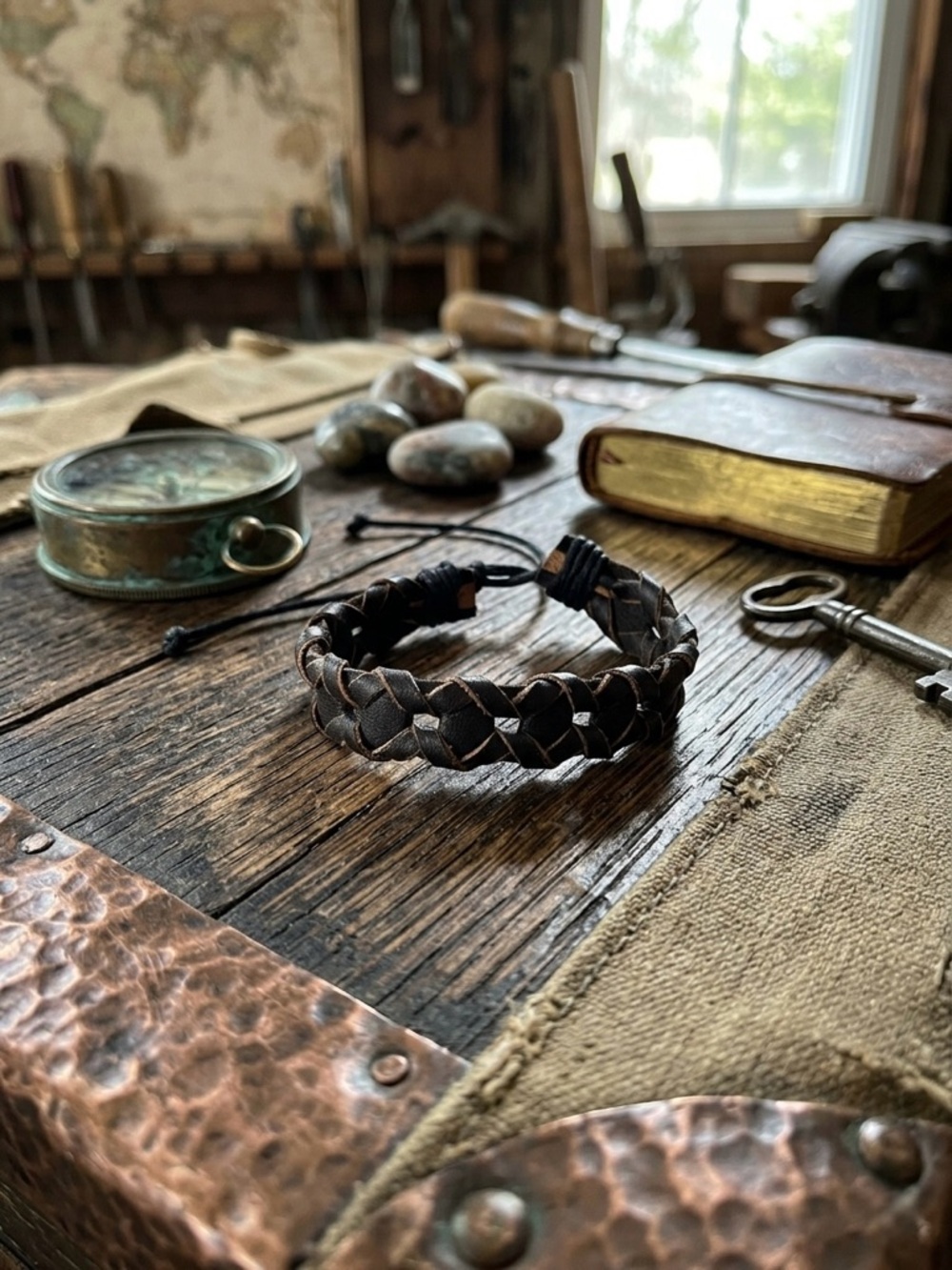 Hand Crafted Black Braided Leather Bracelet